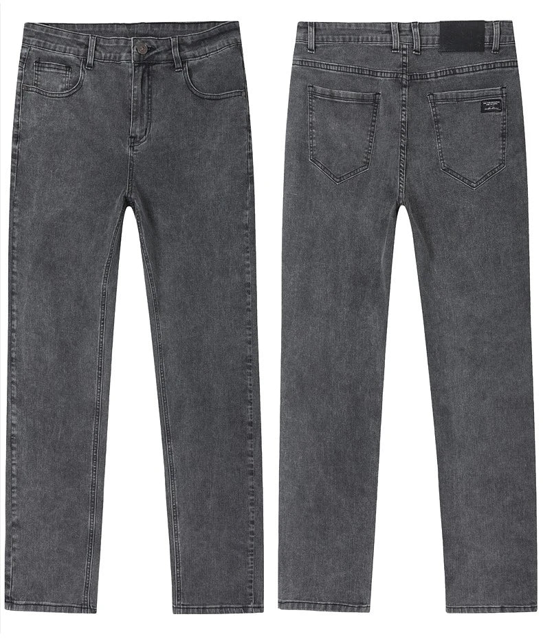 Vaqueros Rectos Elásticos de Algodón Confort / Jeans Básicos de Cintura Ajustable para Hombre