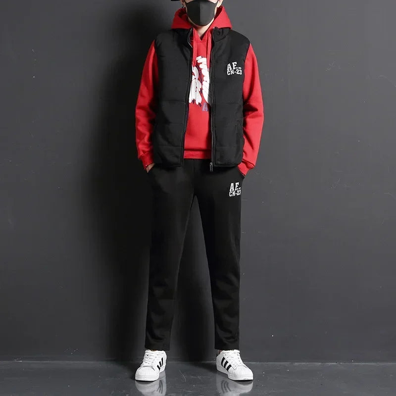 Conjunto de Invierno de 3 Piezas con Chaleco Acolchado / Chándal Completo Casual con Sudadera, Chaqueton y pantalónes