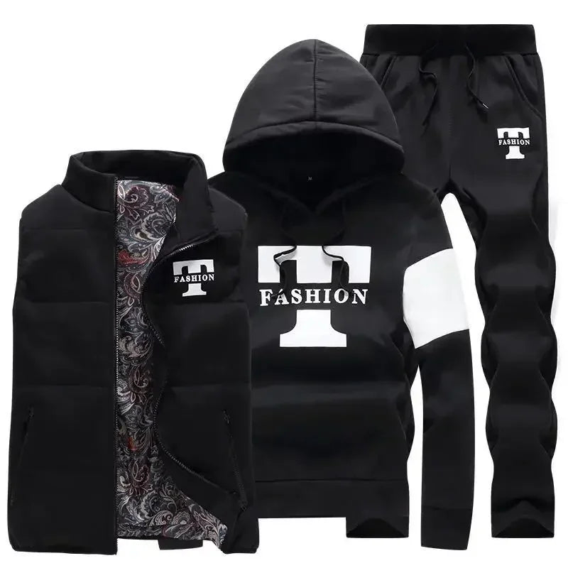 Conjunto de Invierno de 3 Piezas con Chaleco Acolchado / Chándal Completo Casual con Sudadera, Chaqueton y pantalónes