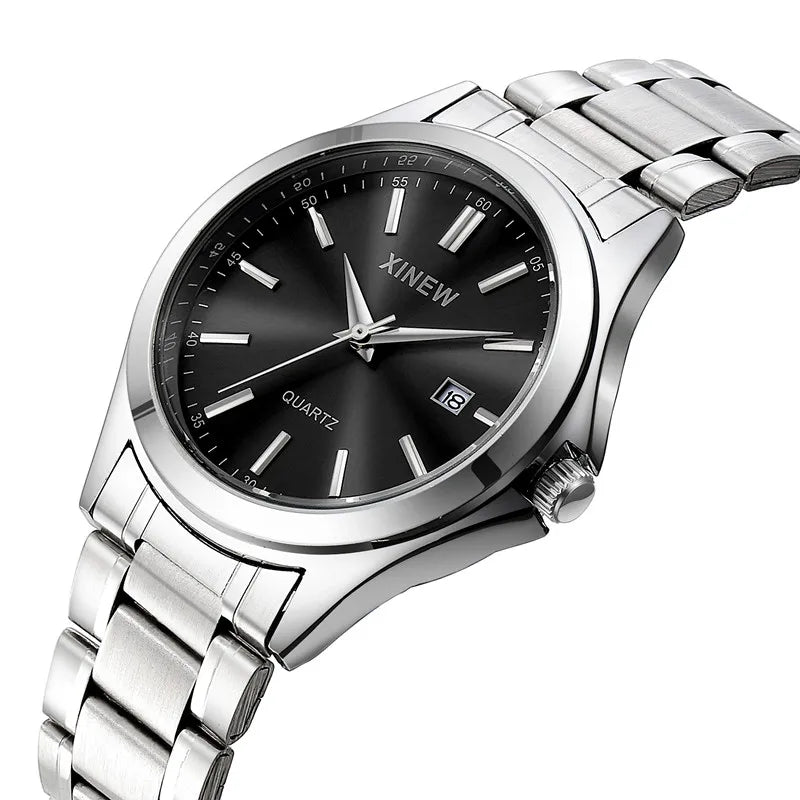 Reloj Analógico de Acero Inoxidable con Esfera Azul / Reloj Metálico Clásico para Hombre
