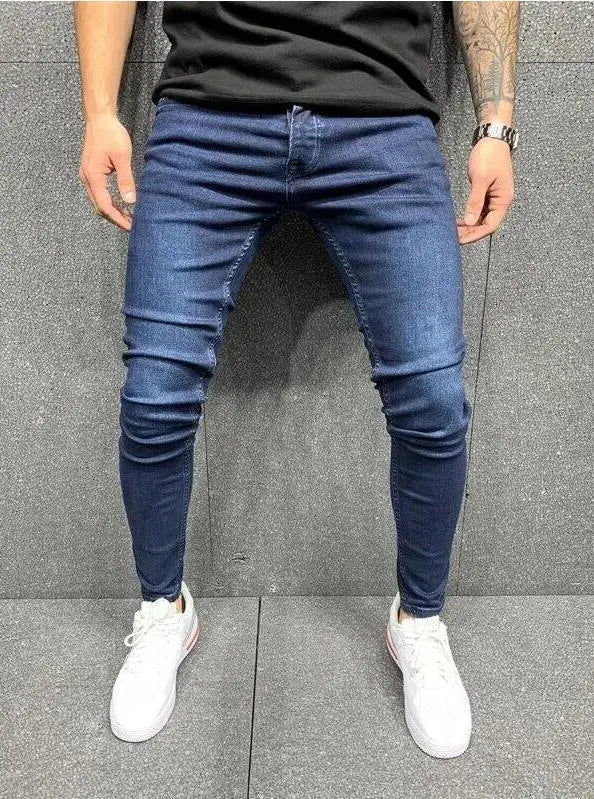 Vaqueros Slim Fit Deslavados con Rotos en las Rodillas / Jeans Ajustados Estilo Destruido Callejero