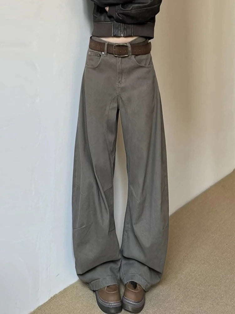 Vaqueros Extra Anchos Estilo Vintage / Jeans Baggy de Tiro Alto Deslavados