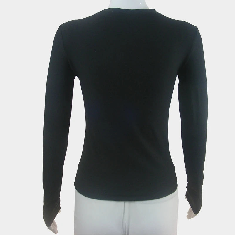 Camiseta Entallada Texturizada Manga Larga / Top Básico Elegante con Estilo