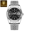 Reloj de Pulsera Clásico con Bisel Estriado / Reloj Formal de Acero para hombre