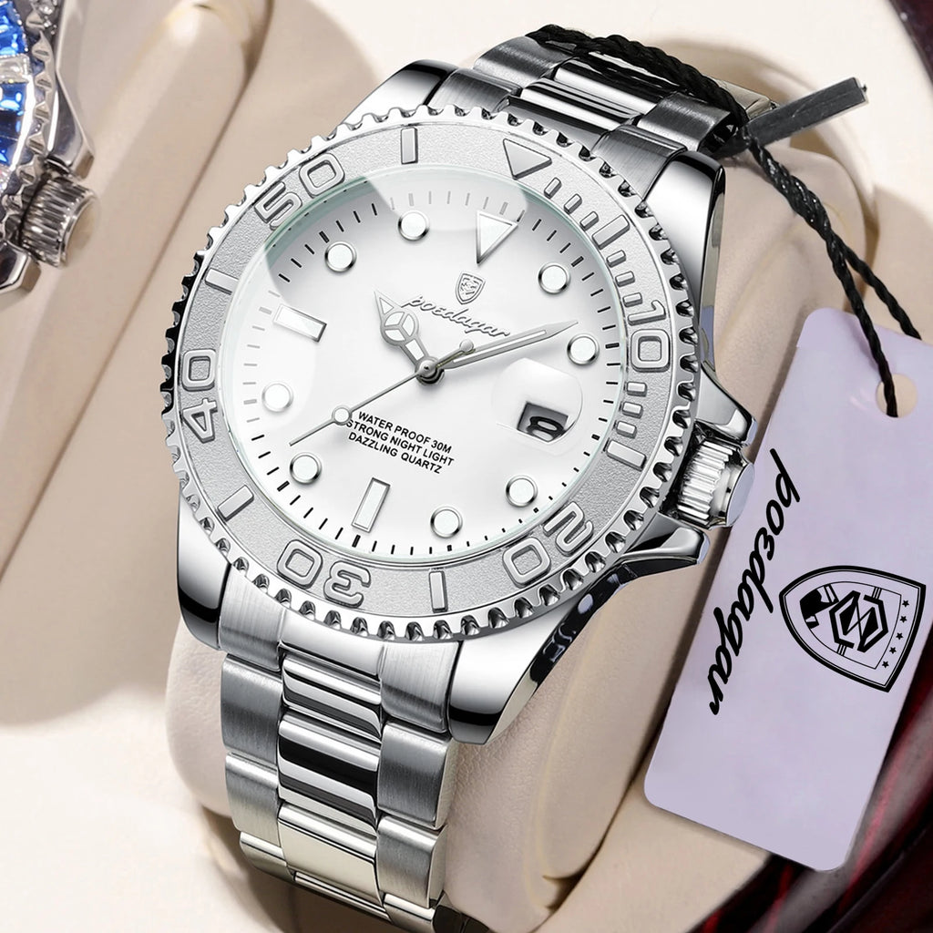 Reloj Cronógrafo de Acero Estilo Deportivo / Reloj de Pulsera Premium con Bisel Giratorio