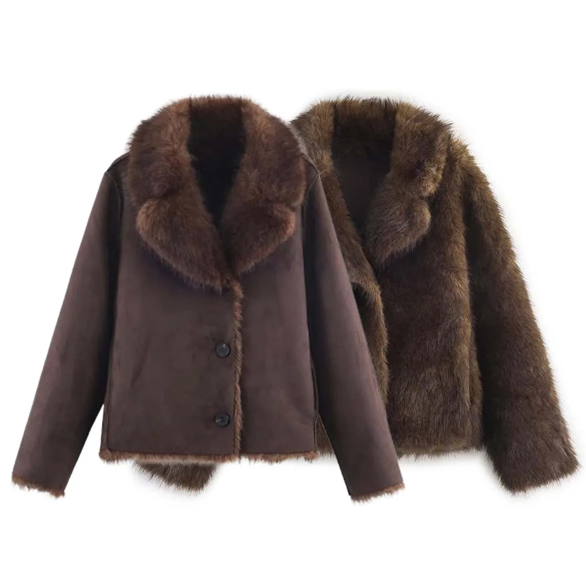 Abrigo de Pelo Sintético Premium de Invierno / Chaqueta de Piel Ecológica Texturizada