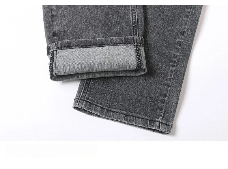 Vaqueros Rectos Elásticos de Algodón Confort / Jeans Básicos de Cintura Ajustable para Hombre