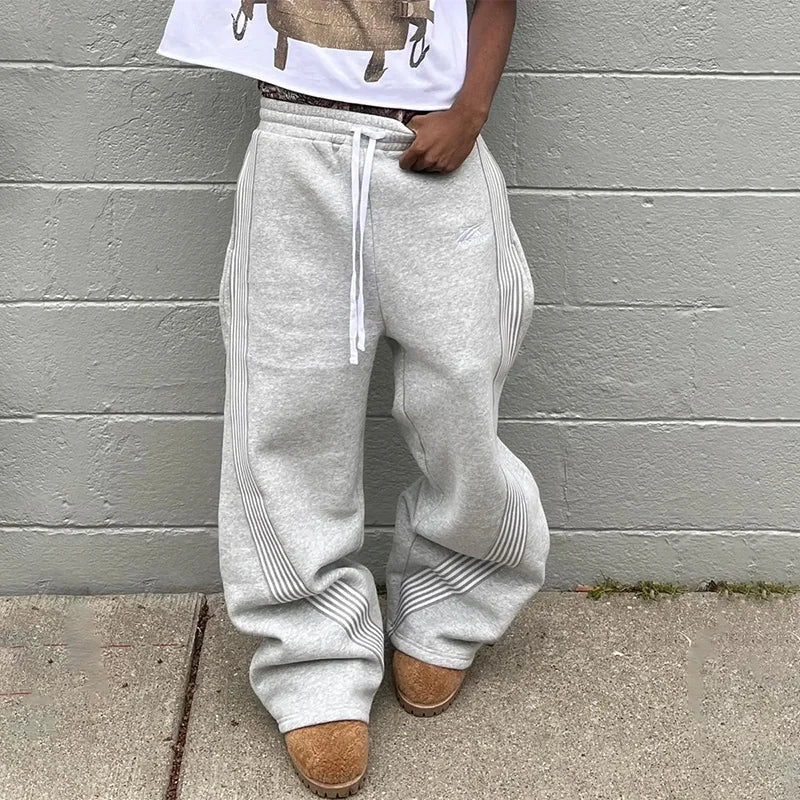 Pantalón de Punto Waffle Relajado con Cordón / Joggers Confort de Pierna Ancha