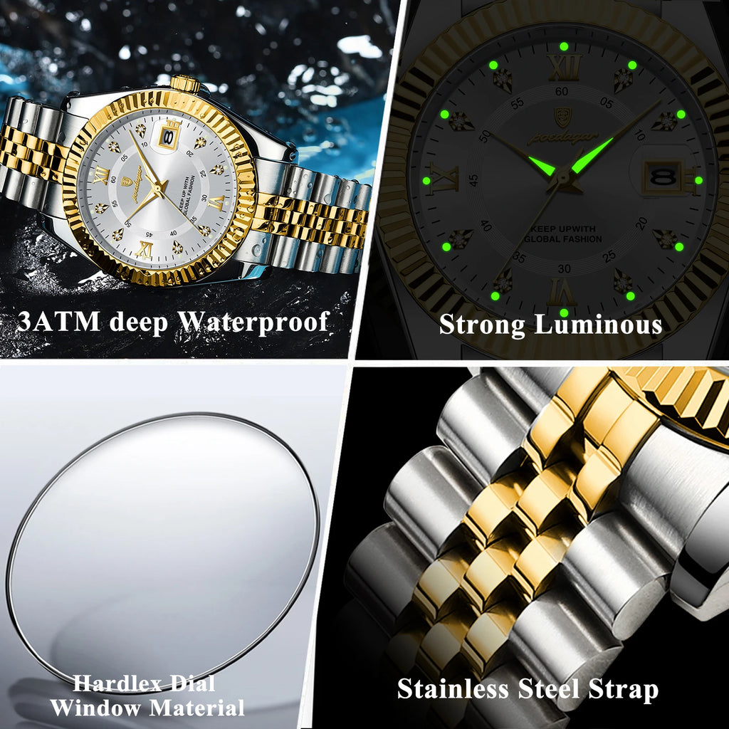 Reloj de Pulsera Clásico con Bisel Estriado / Reloj Formal de Acero para hombre