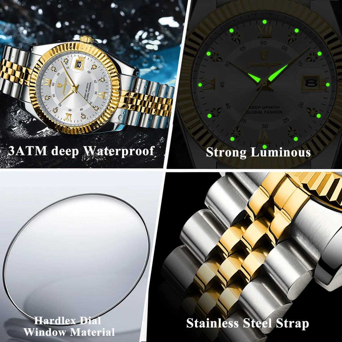 Reloj de Pulsera Clásico con Bisel Estriado / Reloj Formal de Acero para hombre