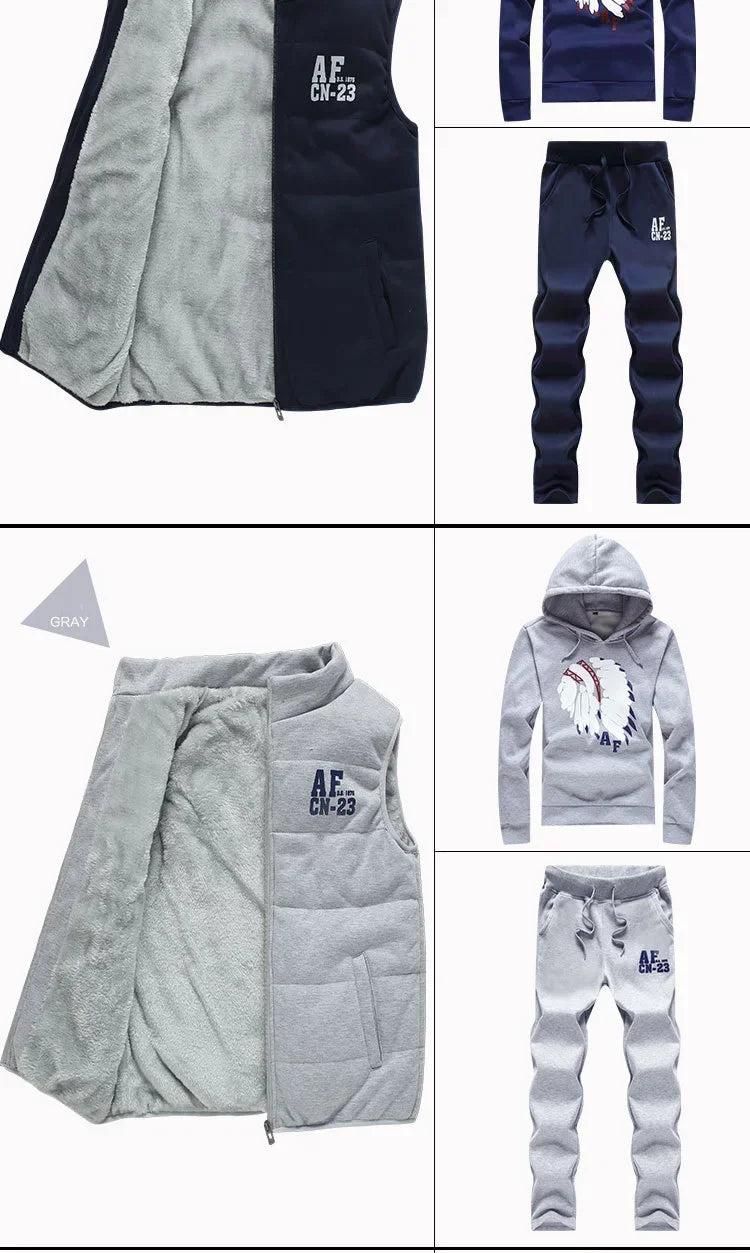 Conjunto de Invierno de 3 Piezas con Chaleco Acolchado / Chándal Completo Casual con Sudadera, Chaqueton y pantalónes