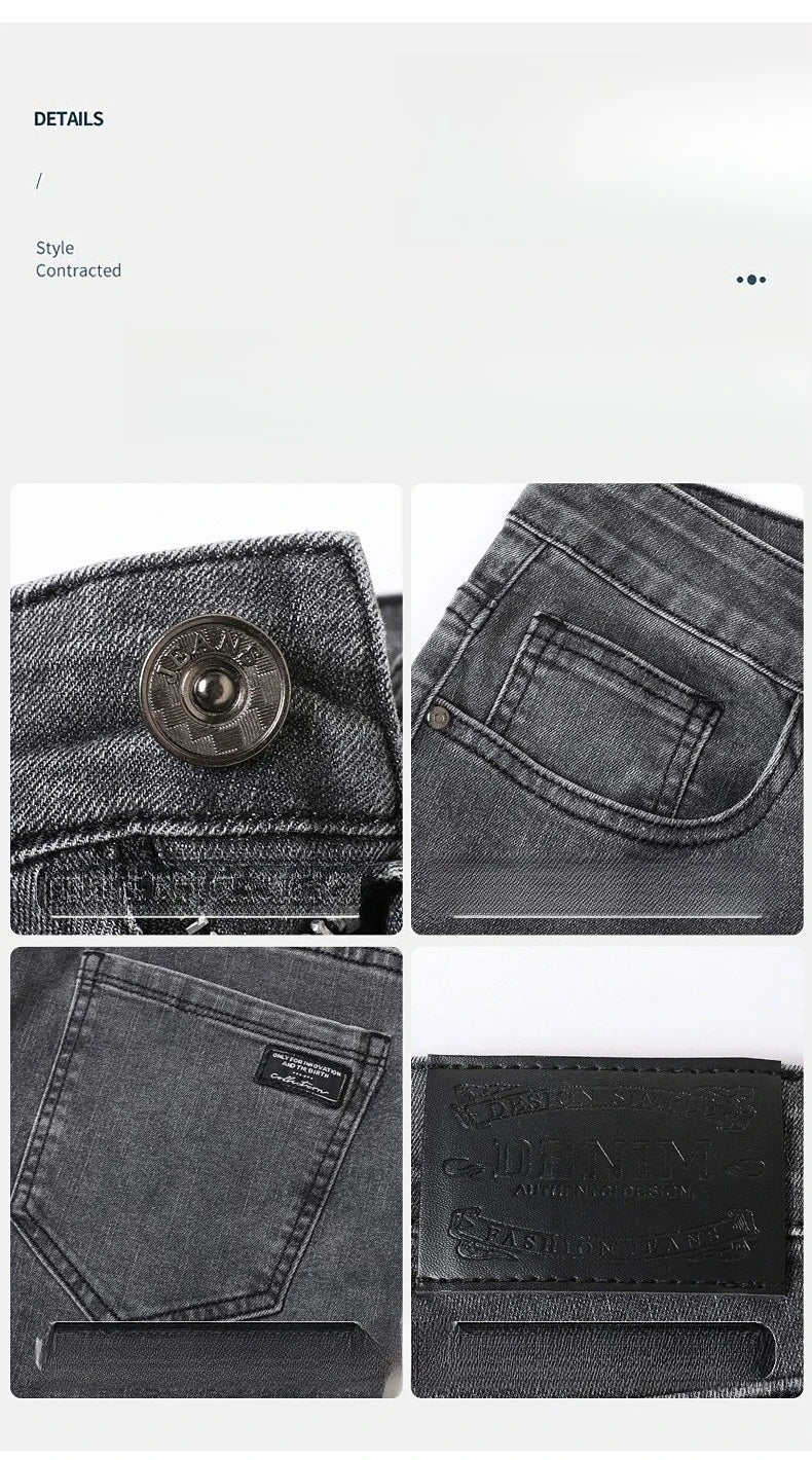 Vaqueros Rectos Elásticos de Algodón Confort / Jeans Básicos de Cintura Ajustable para Hombre