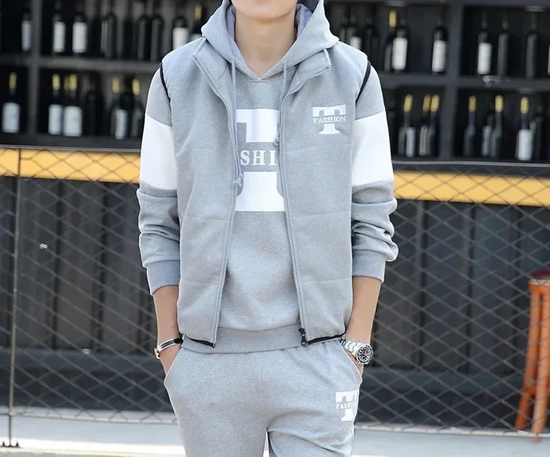 Conjunto de Invierno de 3 Piezas con Chaleco Acolchado / Chándal Completo Casual con Sudadera, Chaqueton y pantalónes