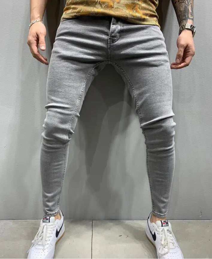 Vaqueros Slim Fit Deslavados con Rotos en las Rodillas / Jeans Ajustados Estilo Destruido Callejero