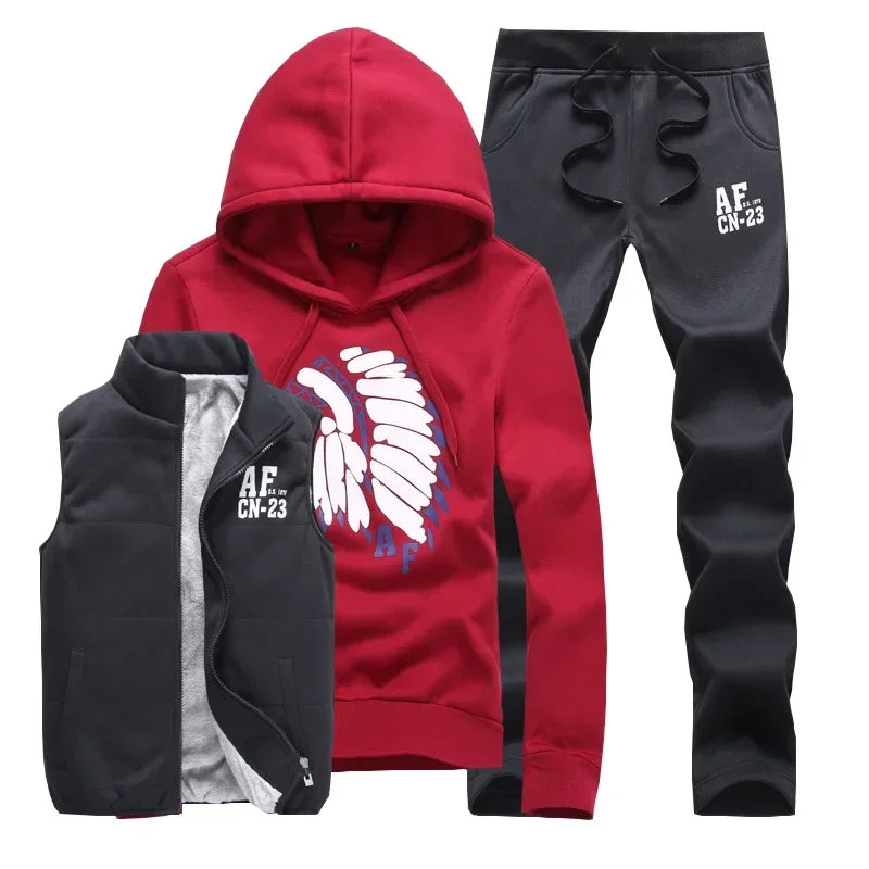 Conjunto de Invierno de 3 Piezas con Chaleco Acolchado / Chándal Completo Casual con Sudadera, Chaqueton y pantalónes