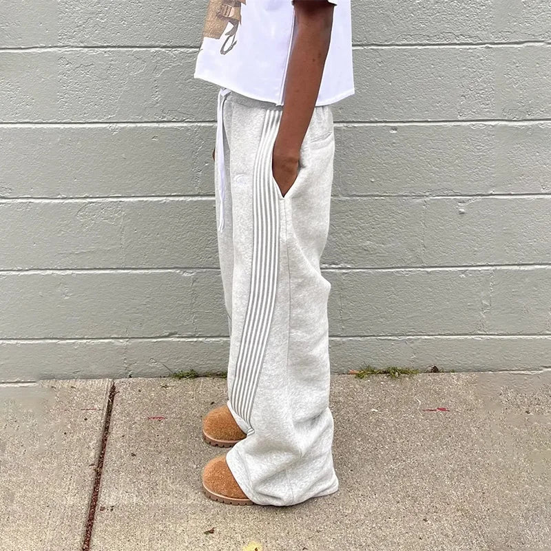 Pantalón de Punto Waffle Relajado con Cordón / Joggers Confort de Pierna Ancha