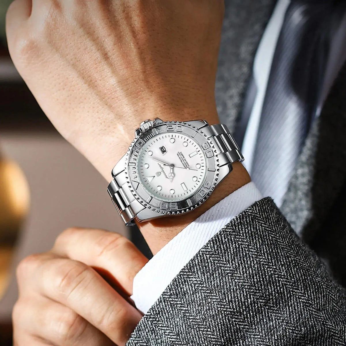 Reloj Cronógrafo de Acero Estilo Deportivo / Reloj de Pulsera Premium con Bisel Giratorio