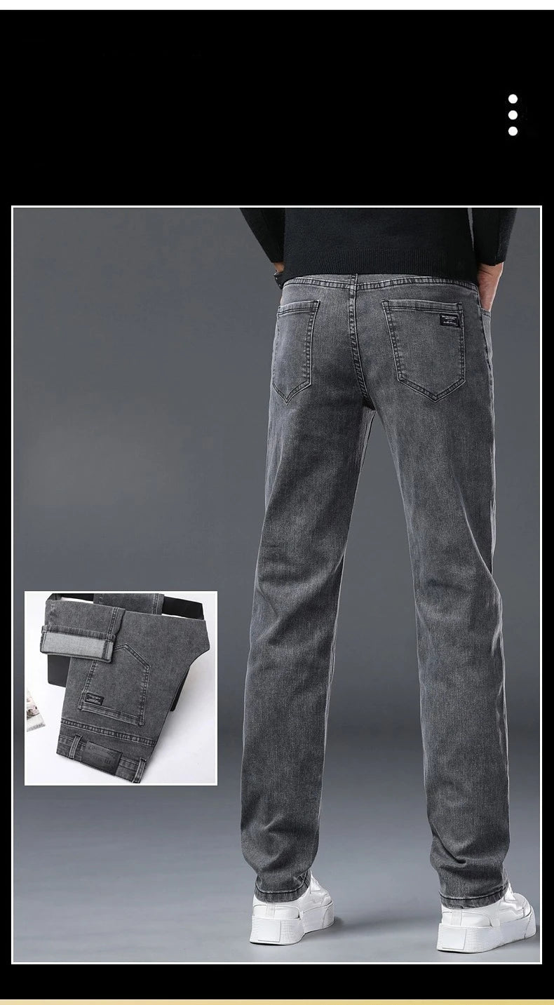 Vaqueros Rectos Elásticos de Algodón Confort / Jeans Básicos de Cintura Ajustable para Hombre
