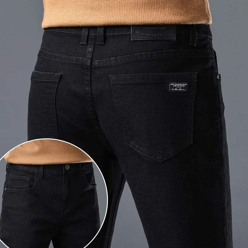 Vaqueros Rectos Elásticos de Algodón Confort / Jeans Básicos de Cintura Ajustable para Hombre