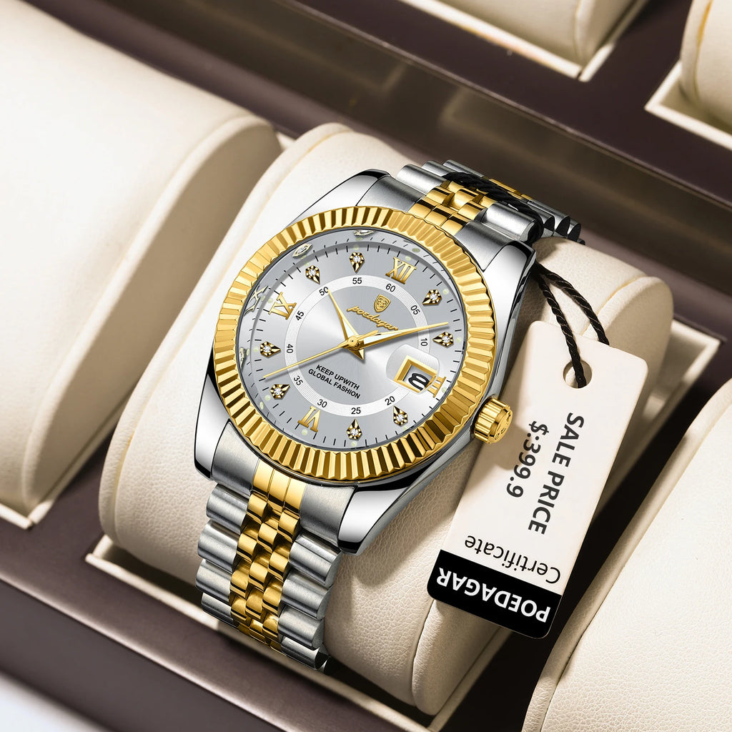 Reloj de Pulsera Clásico con Bisel Estriado / Reloj Formal de Acero para hombre