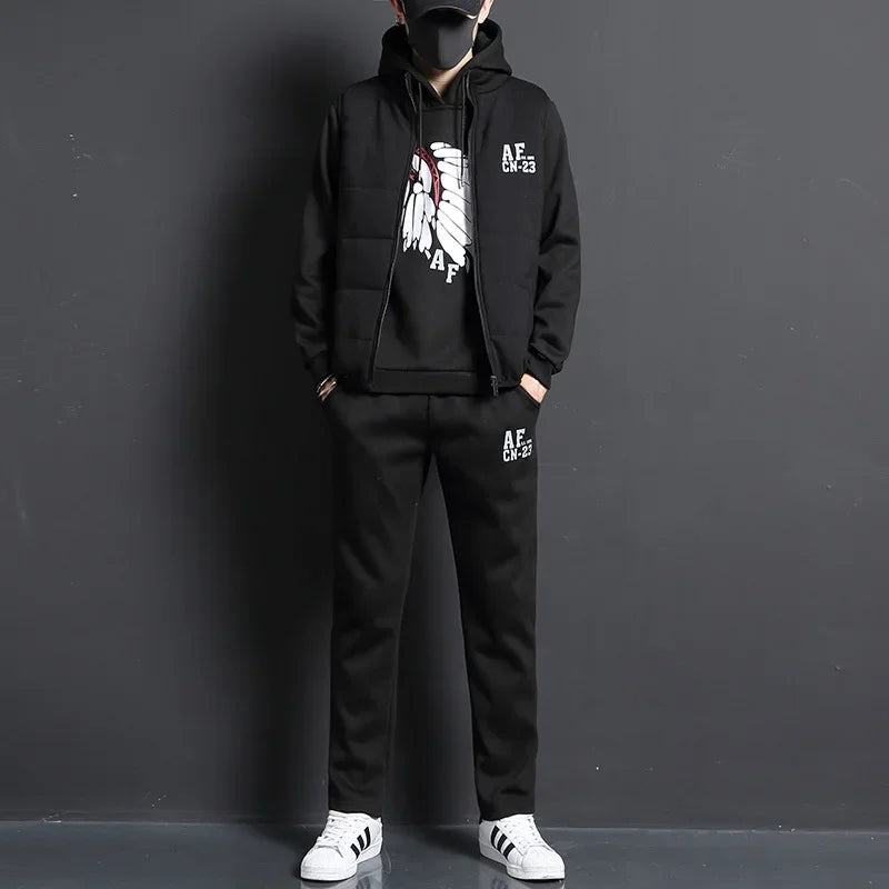 Conjunto de Invierno de 3 Piezas con Chaleco Acolchado / Chándal Completo Casual con Sudadera, Chaqueton y pantalónes