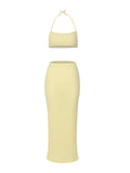 Conjunto de Falda Midi y Crop Top Monocolor / Outfit Dos Piezas de Punto