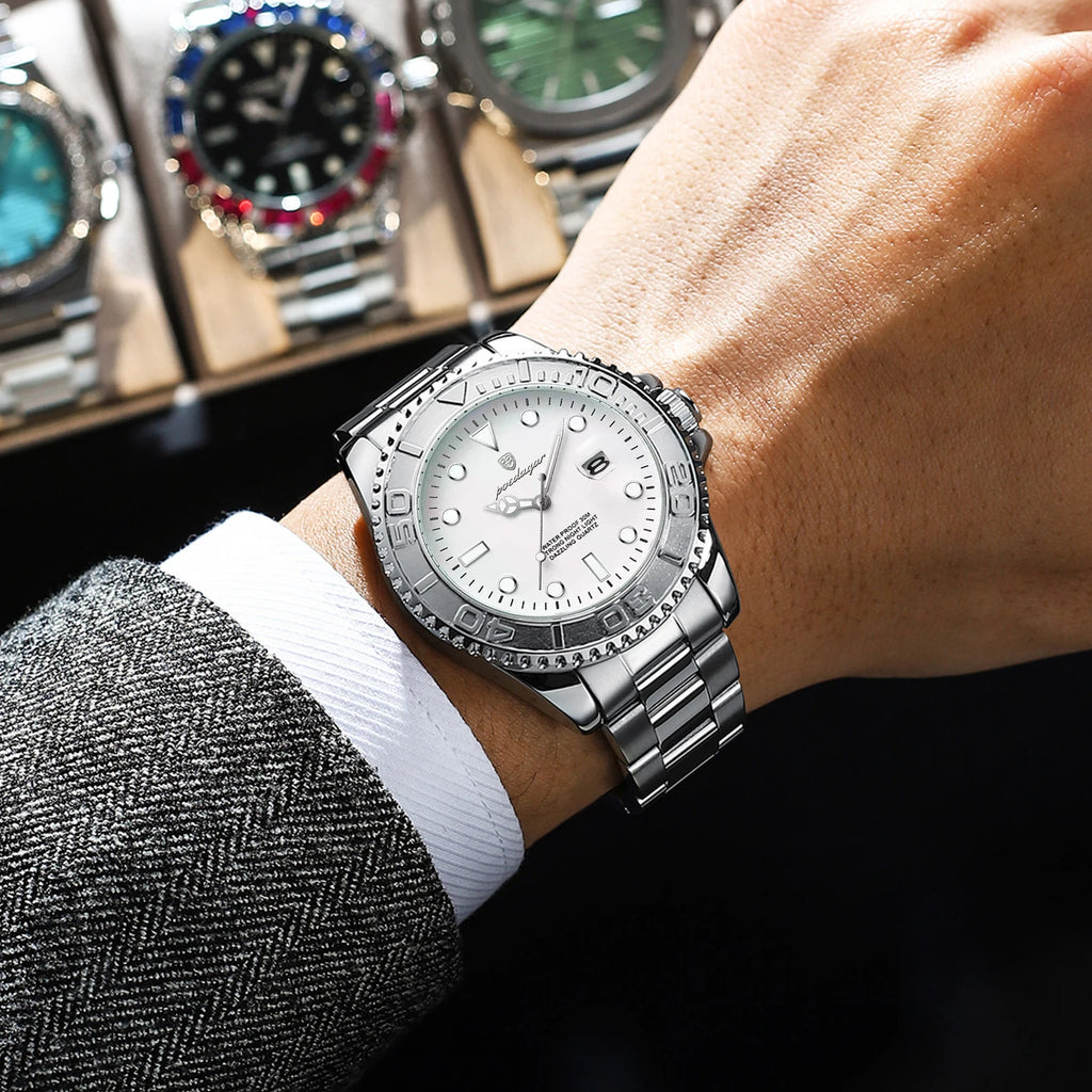 Reloj Cronógrafo de Acero Estilo Deportivo / Reloj de Pulsera Premium con Bisel Giratorio