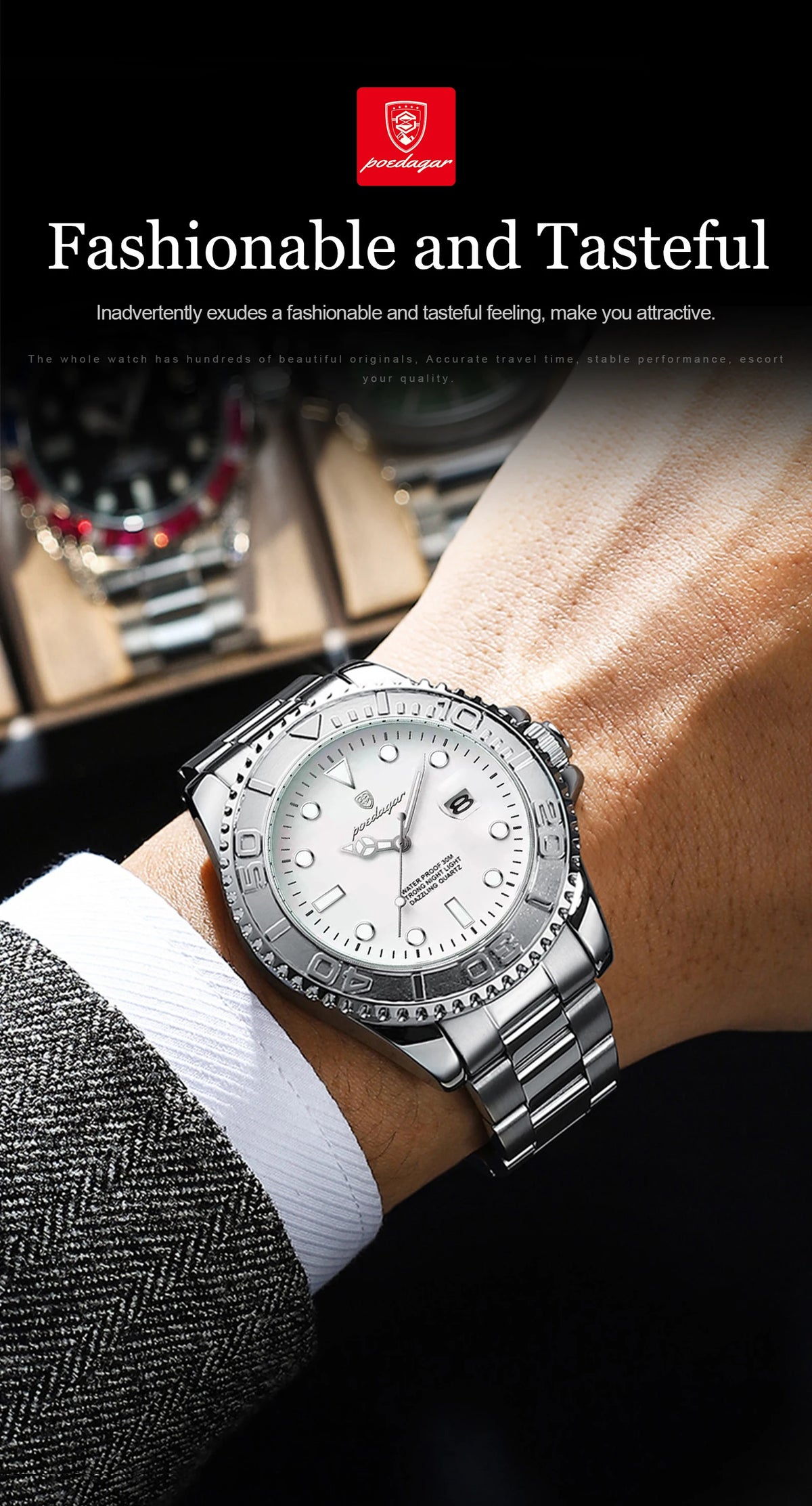 Reloj Cronógrafo de Acero Estilo Deportivo / Reloj de Pulsera Premium con Bisel Giratorio