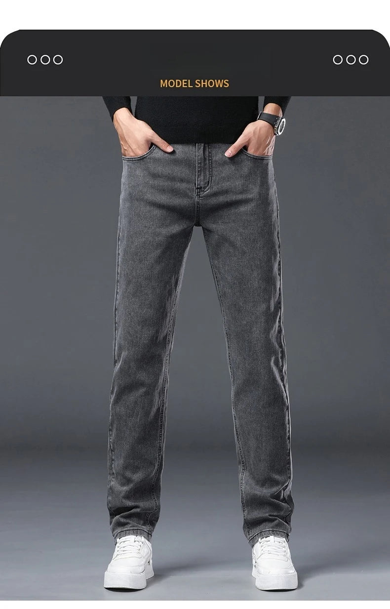 Vaqueros Rectos Elásticos de Algodón Confort / Jeans Básicos de Cintura Ajustable para Hombre