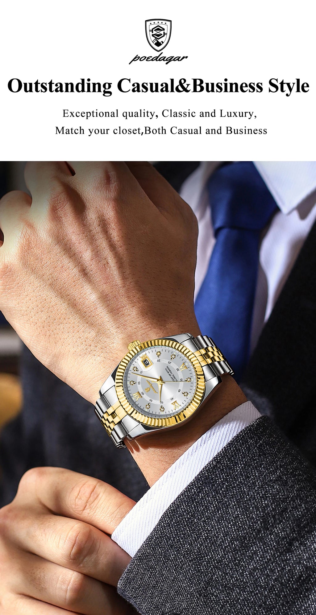 Reloj de Pulsera Clásico con Bisel Estriado / Reloj Formal de Acero para hombre