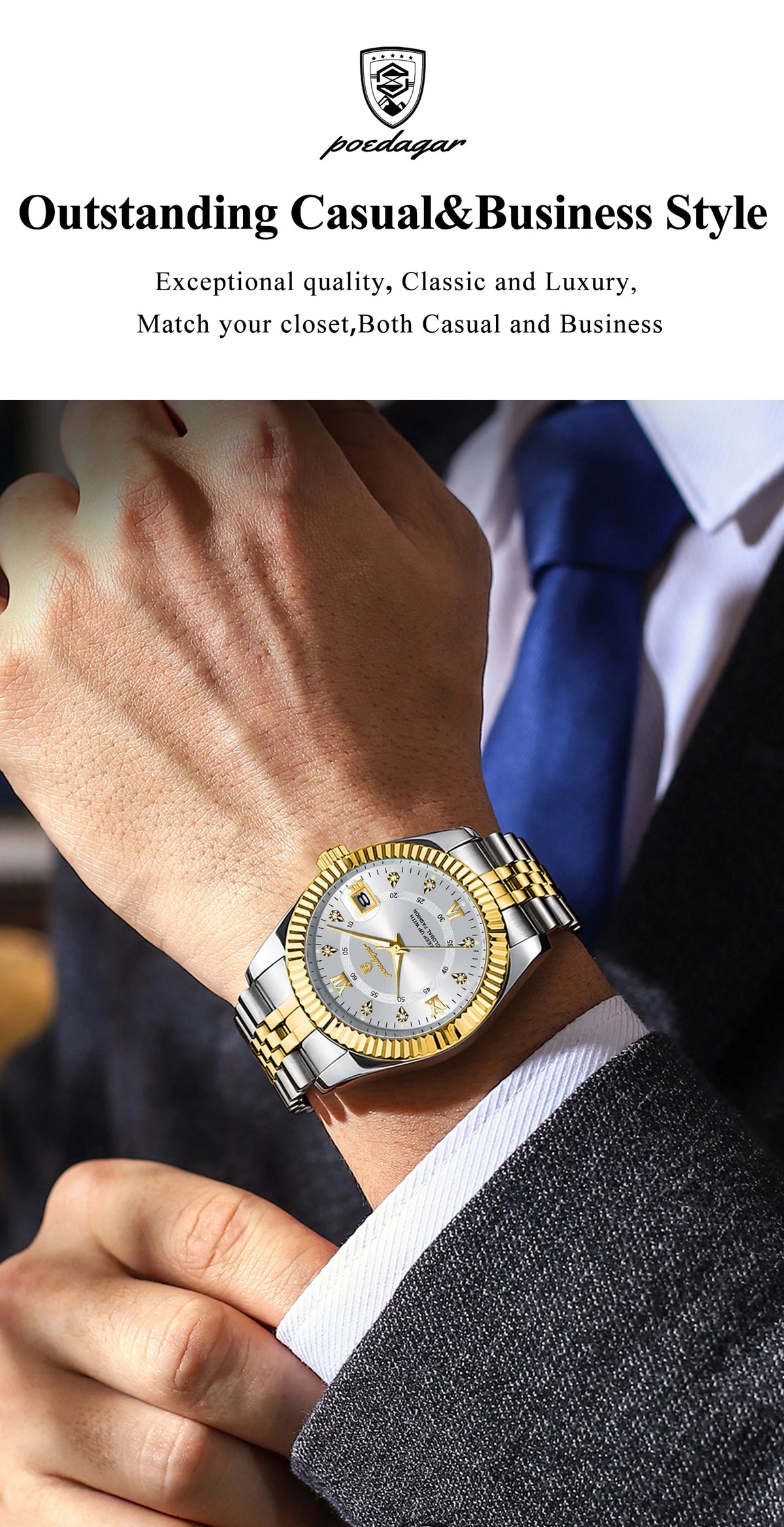 Reloj de Pulsera Clásico con Bisel Estriado / Reloj Formal de Acero para hombre