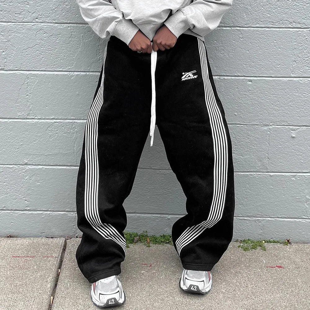 Pantalón de Punto Waffle Relajado con Cordón / Joggers Confort de Pierna Ancha