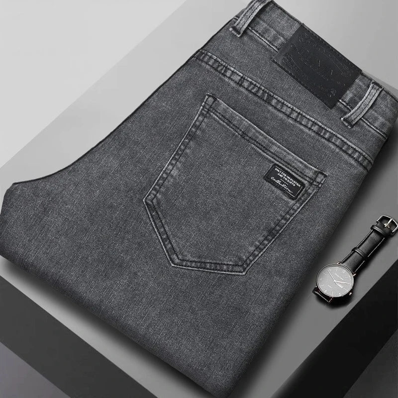 Vaqueros Rectos Elásticos de Algodón Confort / Jeans Básicos de Cintura Ajustable para Hombre
