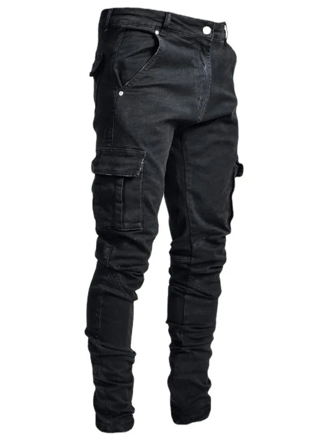 Vaqueros Elásticos Tipo Cargo con Bolsillos Laterales / Jeans Slim Fit con Diseño Cargo para Hombre
