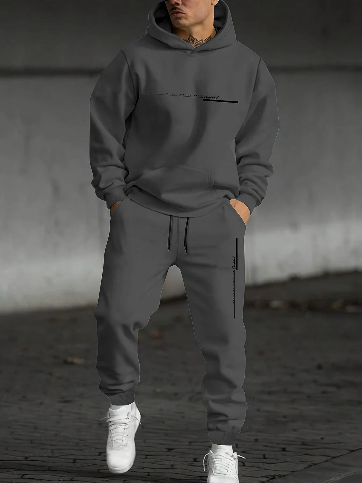 Conjunto Deportivo Oversize de Dos Piezas para Hombre / Chándal Casual de Algodón con Capucha