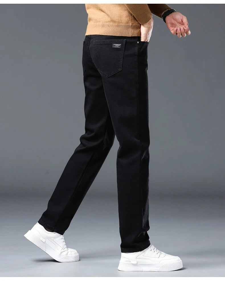 Vaqueros Rectos Elásticos de Algodón Confort / Jeans Básicos de Cintura Ajustable para Hombre