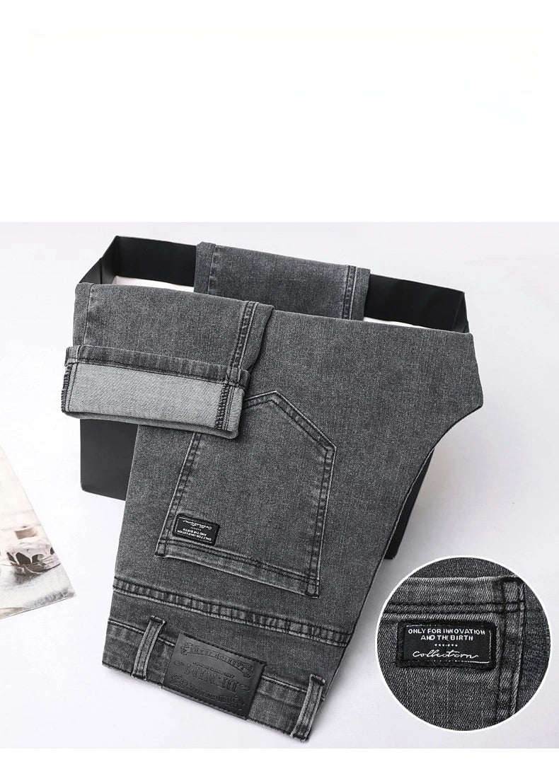 Vaqueros Rectos Elásticos de Algodón Confort / Jeans Básicos de Cintura Ajustable para Hombre