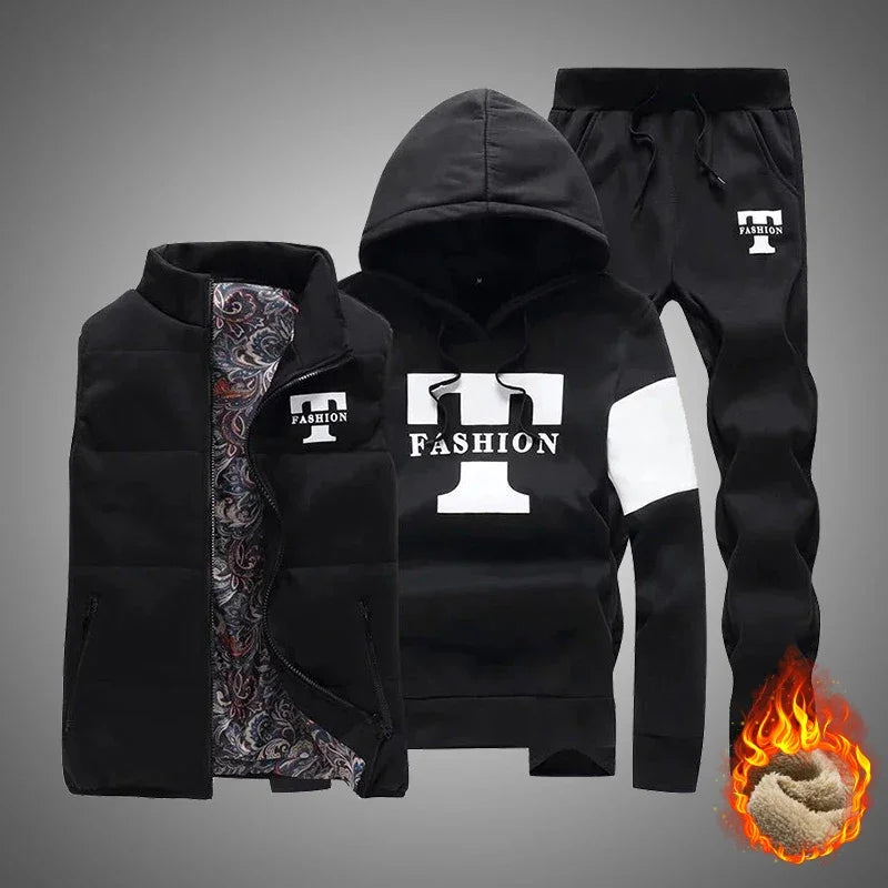 Conjunto de Invierno de 3 Piezas con Chaleco Acolchado / Chándal Completo Casual con Sudadera, Chaqueton y pantalónes
