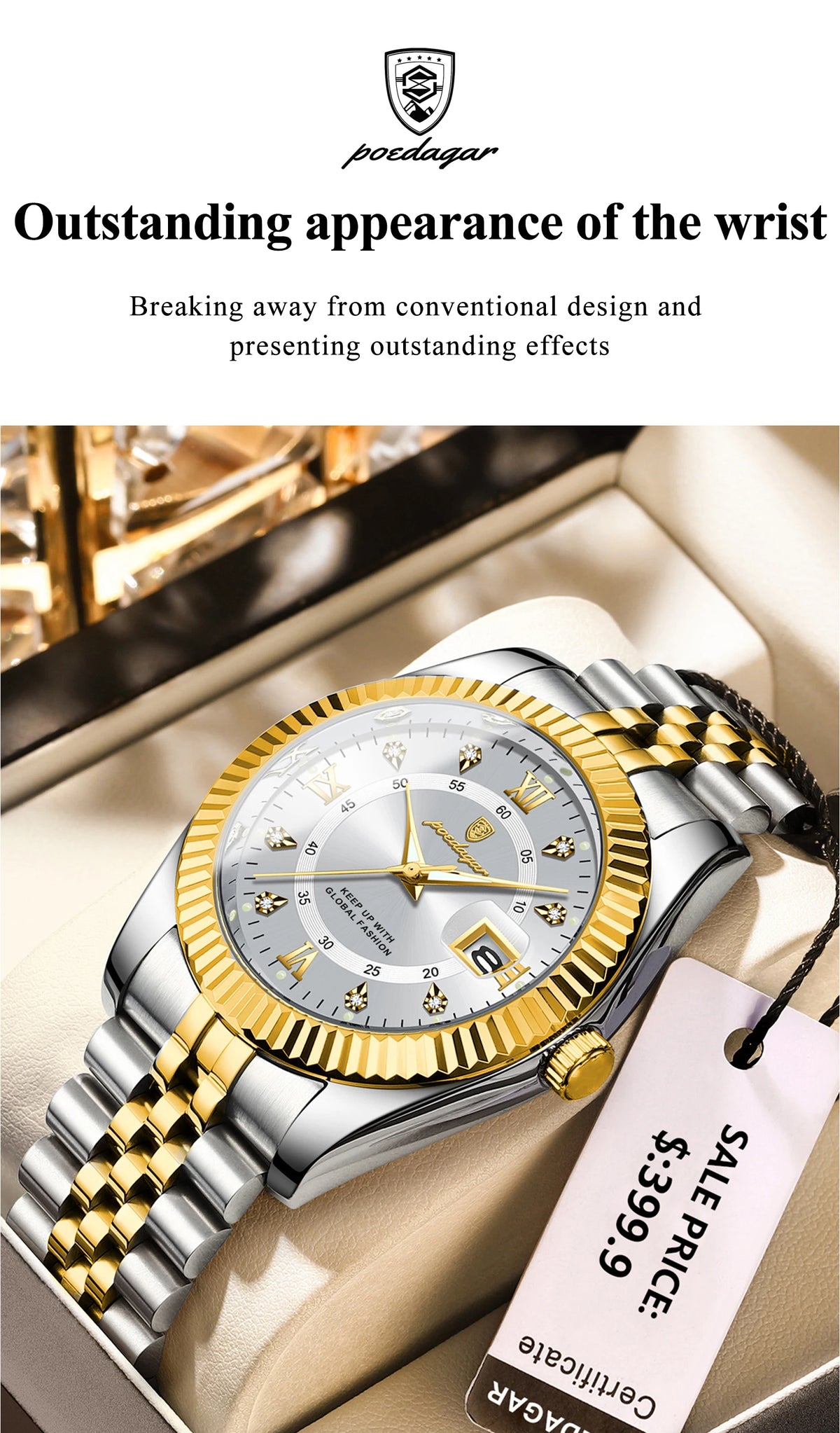 Reloj de Pulsera Clásico con Bisel Estriado / Reloj Formal de Acero para hombre