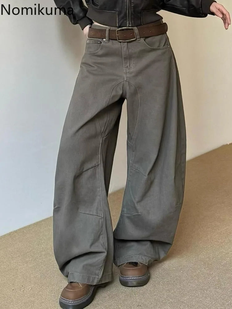 Vaqueros Extra Anchos Estilo Vintage / Jeans Baggy de Tiro Alto Deslavados