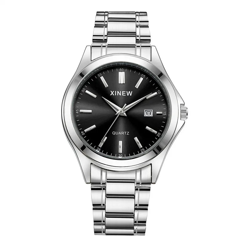 Reloj Analógico de Acero Inoxidable con Esfera Azul / Reloj Metálico Clásico para Hombre
