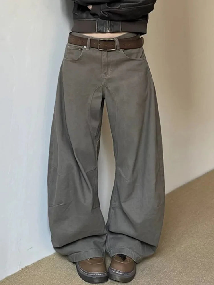 Vaqueros Extra Anchos Estilo Vintage / Jeans Baggy de Tiro Alto Deslavados