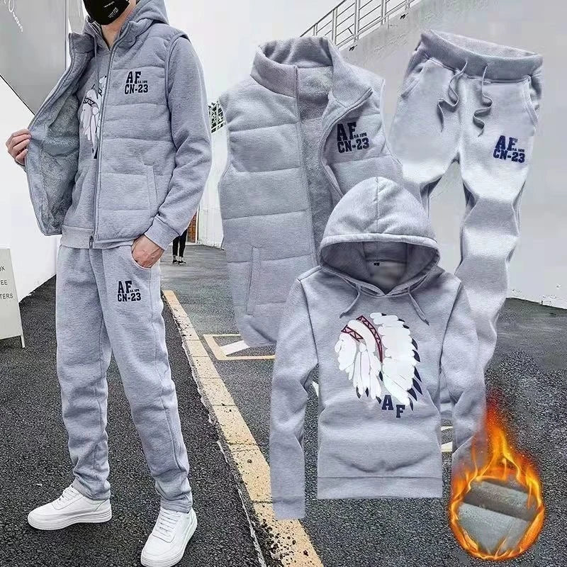 Conjunto de Invierno de 3 Piezas con Chaleco Acolchado / Chándal Completo Casual con Sudadera, Chaqueton y pantalónes