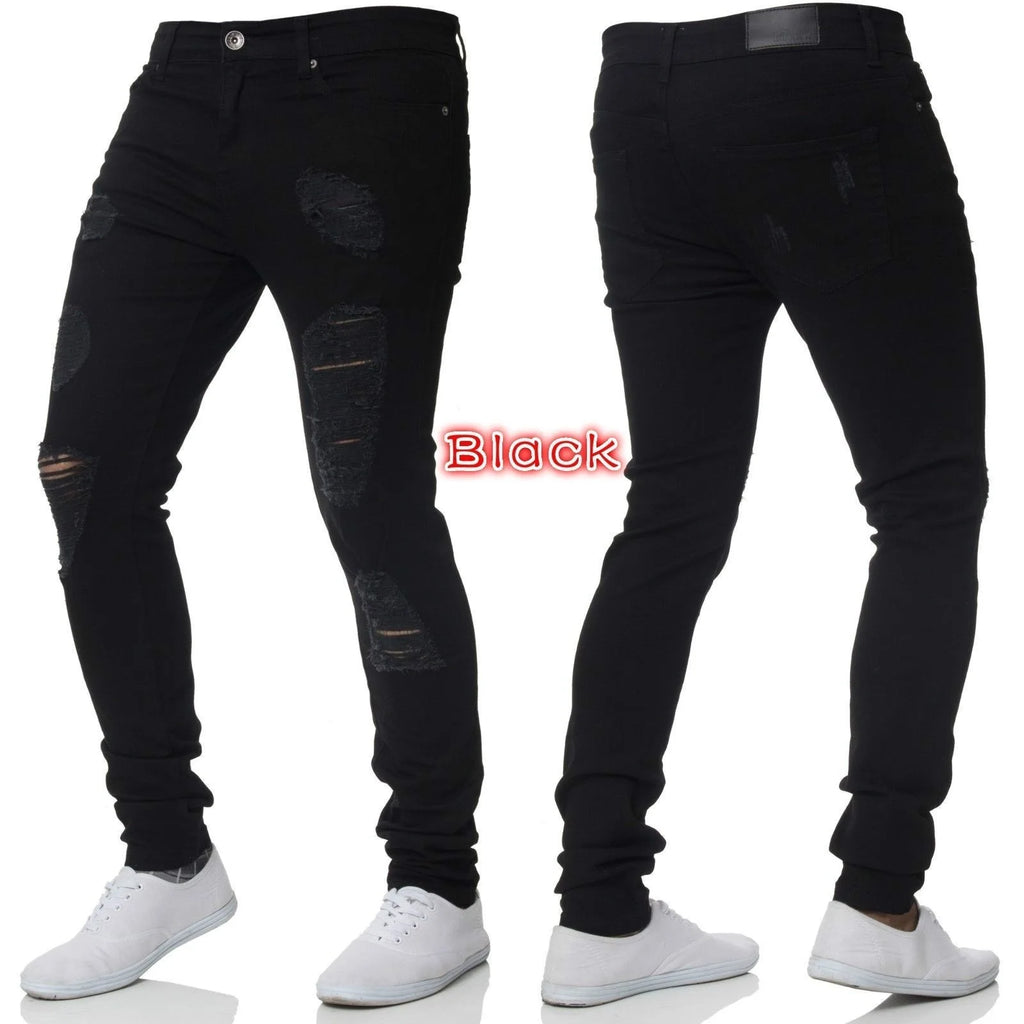Vaqueros Slim Fit Deslavados con Rotos en las Rodillas / Jeans Ajustados Estilo Destruido Callejero