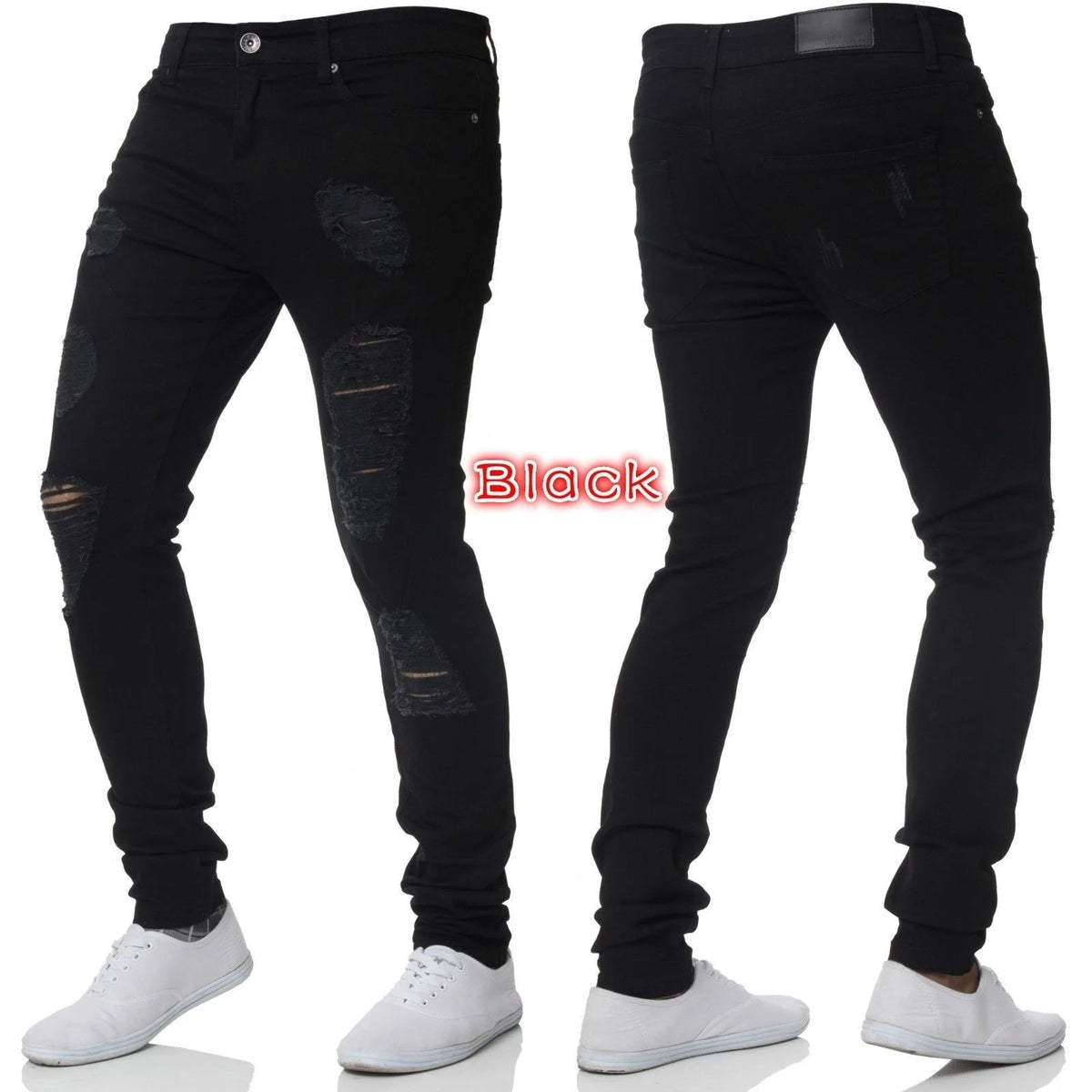 Vaqueros Slim Fit Deslavados con Rotos en las Rodillas / Jeans Ajustados Estilo Destruido Callejero